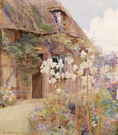 Ein Bauerngarten mit Madonnenlilien von George Samuel Elgood